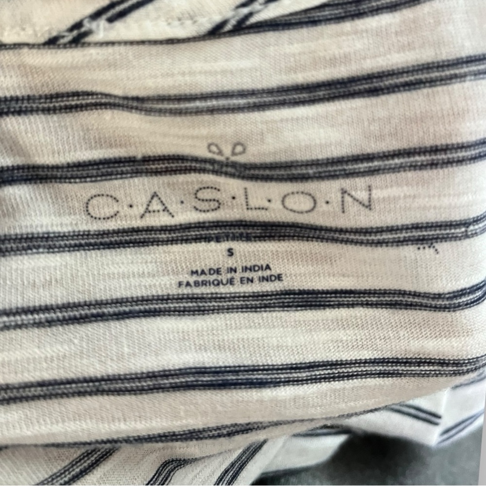 CASLON White Navy Stripe 3/4 Sleeves Peplum Top‎ with Lace Detail | EUC - Picture 6 of 8